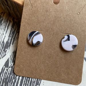 Handmade Black Gold White clay post earrings